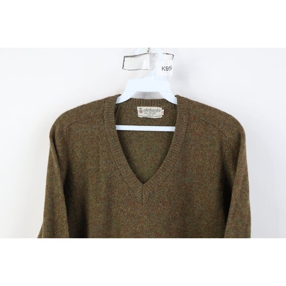 Vtg 50s Mens XL Distressed Rainbow Fleck Elbow Patch Wool Knit V-Neck Sweater - Picture 2 of 14